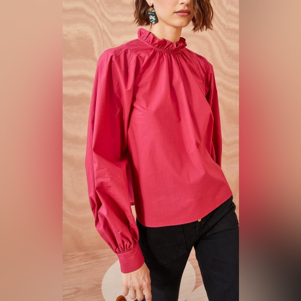 Ulla Johnson Marlie Blouse Rosebud Pink Cotton Poplin High Neck Size 2 Size S